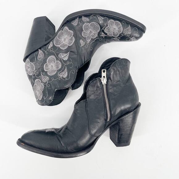 Old Gringo Black Pansy II Floral Embroidered Western Cowgirl Ankle Boot size 6.5 - Picture 4 of 10
